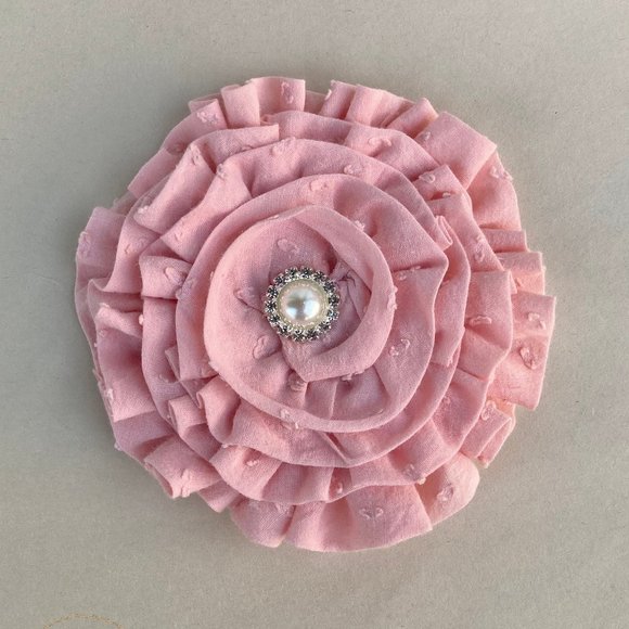 Accessories - Handmade pink swiss dot flower clip, pink hair flower clip, purse accessory,